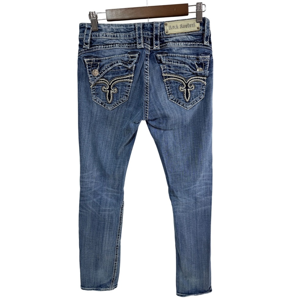 Rock Revival Johanna Straight Jeans Women's 28 Blue RJ8250T25 Embellished Boho